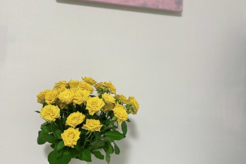 黄色のバラとMeliaさんの絵